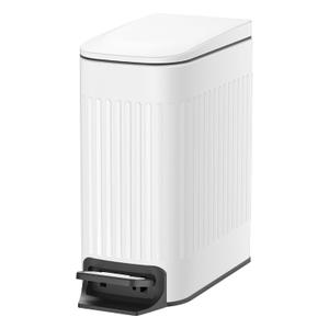 TIPGO Slim Bathroom Trash Can with Lid Soft Close, Step Pedal, 6 Liter / 1.6 Gallon Stainless Steel Trash Bin, Small Garbage Cans for Bedroom, Office, Kitchen (White)