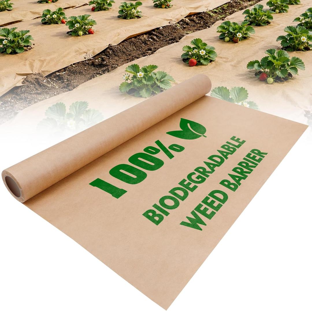Biodegradable Weed Barrier, Paper Weed Barrier for Outdoor Garden Lawn, Vegetable Growth,Balanced Airflow, Gentle Shading,Thicker and More Durable,Garden Paper Biodegradable Landscape, 4 x 100Ft 