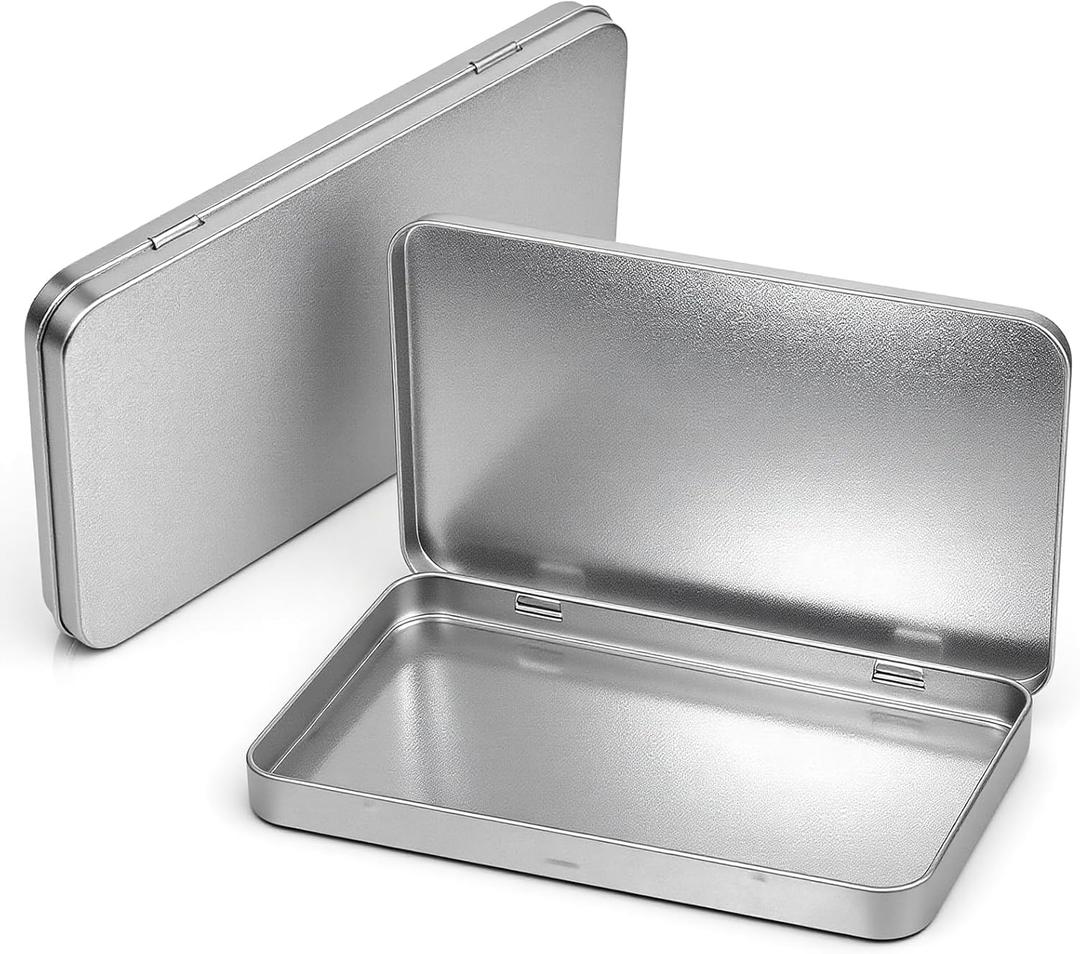 2 Pack Metal Tins 7.0 X 4.2 X 0.6 Inch Small Tin Box with Lids Rectangular Empty Small Home Tin Case for Candies, Soaps, Earrings, Gift, Jewelery, Candy, Matches, Crafts, Pen(Silver)