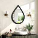 Wood Frame Teardrop Mirror Black Wall Hanging Mirrors Farmhouse Small Decorative Mirrors Oval Unique Mirror for Bathroom Living Room Entryway Hallway (16"L x 12"W)