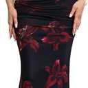KUTUMAI Off The Shoulder Maxi Long Dress Corset Ruched Bodycon Formal Wedding Guest Dresses for Women (Large, Redfloral)