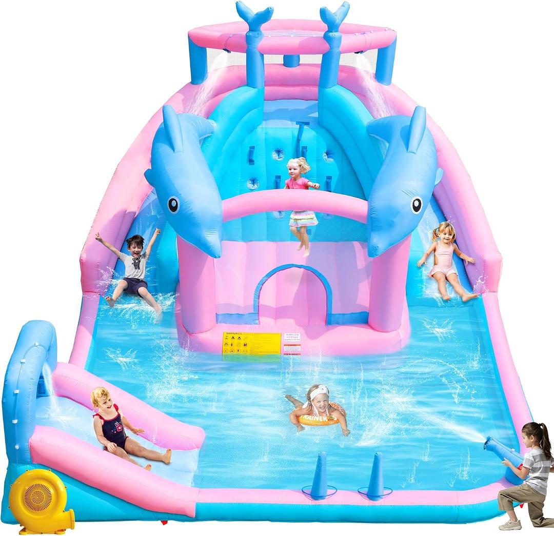 Inflatable Water Slide Park, Bounce House for Kids Aged 3-12, 195 x 162 x 104 inches