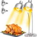 WICHEMI Food Heat Lamp, 500W Commercial Heat Lamp for Food, 2-Head Adjustable Food Warmer Lamp Stainless Steel Portable Electric Buffet Warmer for Parties Restaurant Catering Buffet Kitchen, Silver