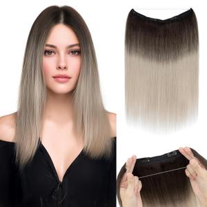 Halo Hair Extensions Real Human Hair, S-noilite Hair Halo Extensions for Women 12inch Halo Extensions Invisible Wire HairExtensions #1BGT4 (#1BTG4)