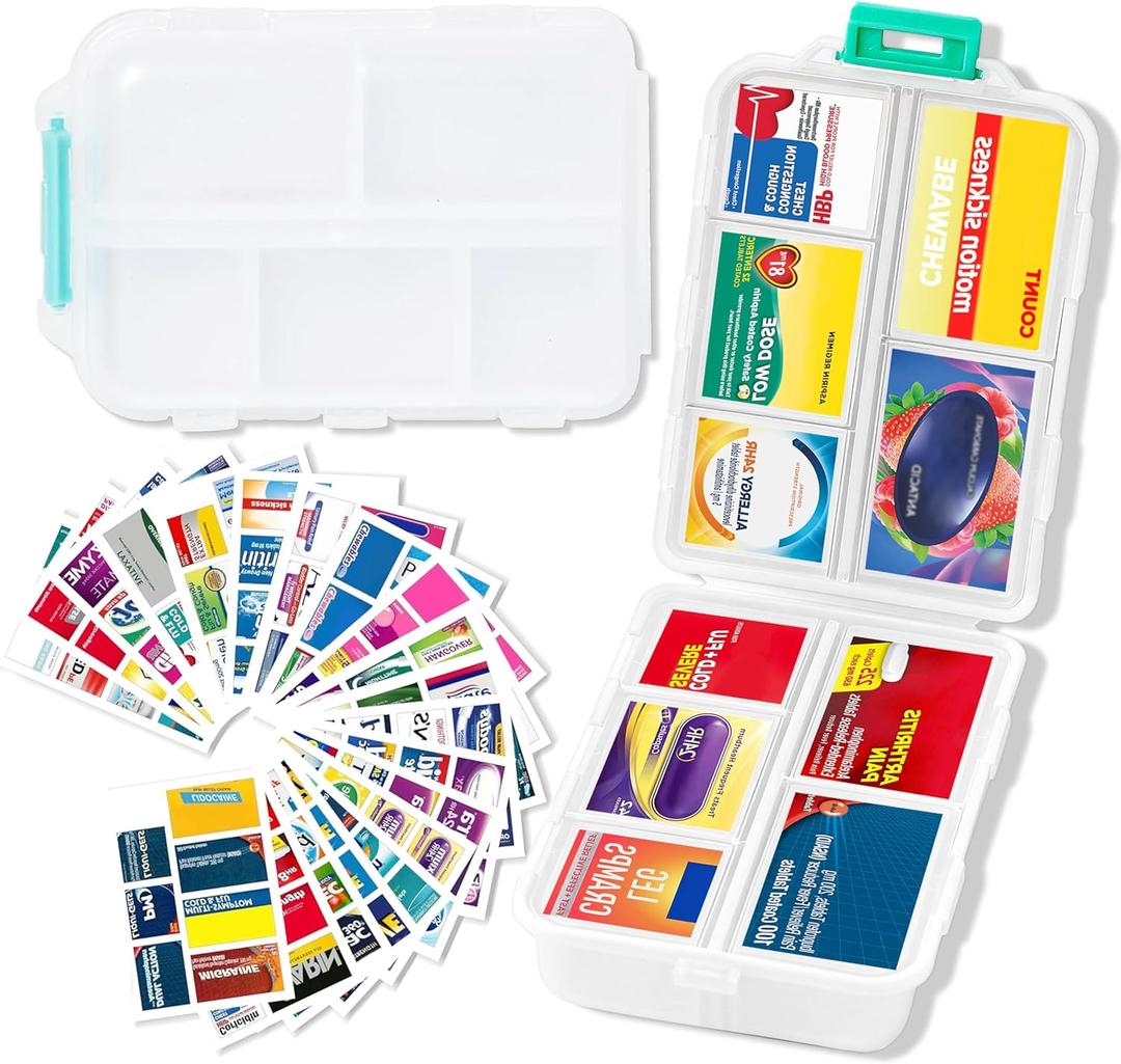 2026 New Extra Large Pill Box with Medicine Labels Travel Essentials Daily Med Container Mini Medication Organizer Storage Organizer Case 7 Day Pill Organizer(White)