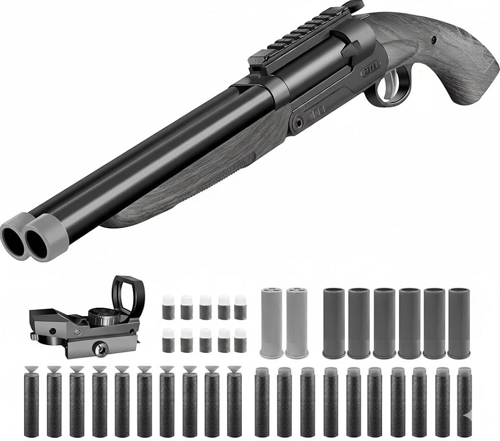 Double-barreled Toy Gun - Two Modes Realistic Soft Bullet Toy Guns Blaster with Sight - Educational Shooting Toy Shotgun - Ideas Gifts for Christmas Birthday Halloween Present