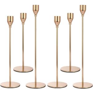 Set of 6 Pink Gold Candlestick Holders Pink Gold Candle Holder Taper Candle Holders Candle Holders Decorative Candlestick Holder for Home Decor, Wedding, Dinning, Party, Anniversary (Gold)