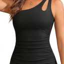 Tankini Tops for Women Swimwear - One Shoulder Swim Top Only Tummy Control Bathing Suit Top No Bottom 2025 (XX-Large, Black)