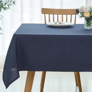 maxmill Linen Textured Rectangular Tablecloth Water Resistant Wrinkle Free Spillproof Stain Proof Table Cloth for Dining Room Decoration, Banquet Party Wedding Holiday Dinner, 60 x 84 Inch Navy Blue