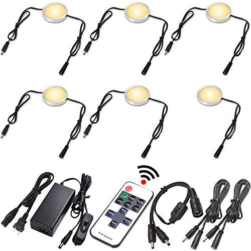 Lvyinyin Kitchen Cabinet Undereath Light Kit, Backsplash Back Lighting, 110V Plugged in & Hardwired, RF Remote Control Dimmable, Linkable, Dual Split, Black Wires, Warm White 2700K,6 Lights