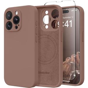Magnetic for iPhone 14 Pro Case, Compatible with MagSafe, [Full Camera Protection][Screen Protector] Silicone Shockproof Protective Phone Case for iPhone 14 Pro 6.1", Brown 