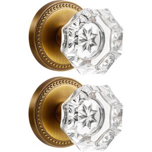 Antique Brass Door Knobs Crystal Door Knob Dummy Door Knobs Glass Interior Dummy Handle Single Sided Decorative 2 Pack