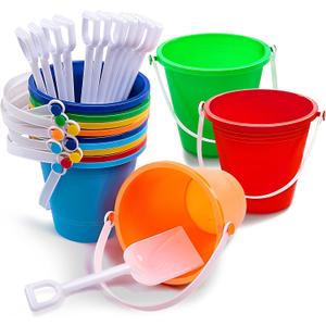 Sloosh 12 Sets Sand Buckets with Shovels for Kids Beach Pails Toys Party Favors Pail Set Plastic Bucket with Handles, Medium