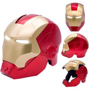 Open/Close Wearable Helmet with Eyes Glowing for Kids and Teens Mask Costume and Role-Play Dress Up (Red-gold)