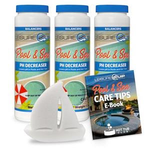 LeisureQuip Pool & Spa Balancers pH Decreaser 4 Pack with ScumBoat and Hot Tub Care Ebook - Balancing Chemicals for Hot Tubs, Above Ground Pools, & Spas LeisureQuip Pool & Spa Balancers pH Decreaser 4 Pack with ScumBoat and Hot Tub Care Ebook - Balancing Chemicals for Hot Tubs, Above Ground Pools, & Spas