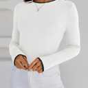 ZESICA Women's Long Sleeve Crewneck Shirts Spring Knit Slim Fitted Casual Basic Tee Sweater Tops (White, M)