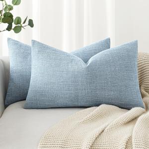 MIULEE Pack of 2 Decorative Linen Burlap Coastal Pillow Covers Farmhouse Boho Accent Pillowcases for Sofa Car Couch Bedroom Living Room Decor 12x20 Inch Light Blue