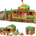 Wondertoys 269 Pieces Real Wood Logs Set Ages 3+, Classic Building Log Gift Set for Boys/Girls Creative Construction Engineering - Top Blocks Game Kit - Preschool Education Toy