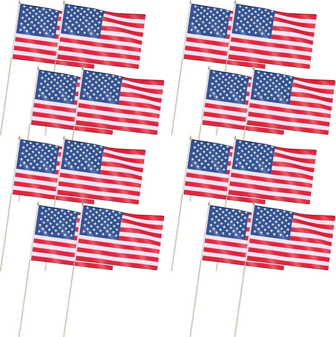 Newwiee 16 Pcs 16 x 24 Inch Large Classroom American Flag for Schools with 42 Inch Pole USA Classroom Hand Held Stick 4th of July USA Flag for 250th Anniversary Indoor Wall House Office Decoration