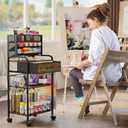 Homsorout Art cart, 3 Tier Rolling Cart - Utility Cart with Storage Drawer and Wheels, Versatile Art & Craft Organizer for Home, Office, or Studio Ideal for Storing Brushes, Paints Brown