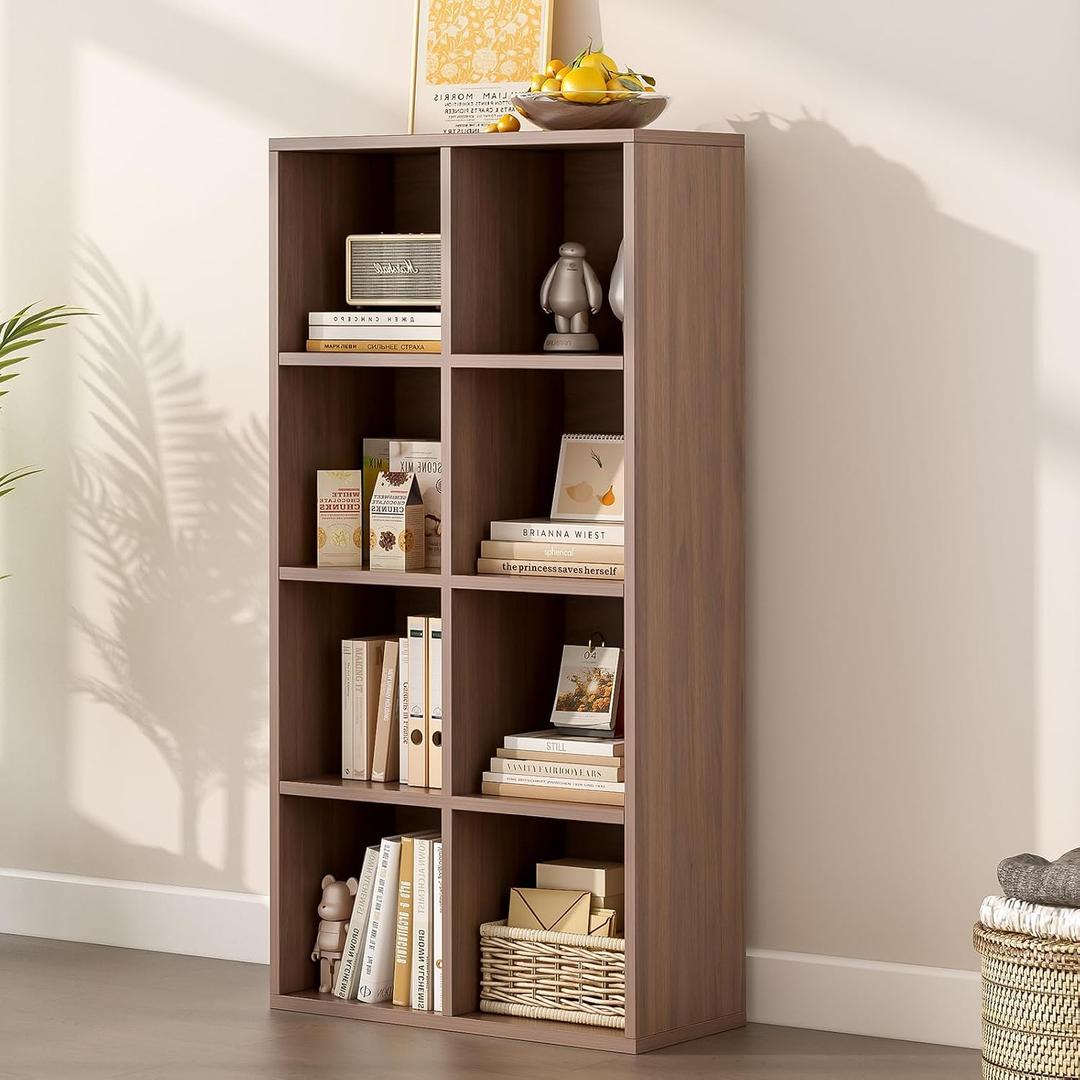 OSCHF 8-Cube Storage Shelf Bookcase - Wooden 4-Tier Floor Standing Open Bookshelf for Home and Office, Cuby Orgainzer, Walnut