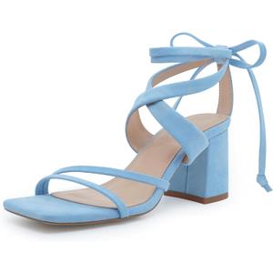 Women's Strappy Lace Up Heels Square Toe Block Sandals | Tie Up Ankle Wrap Design Dress Shoes for Wedding Guest, Graduation and Homecoming 9
