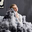 Wonderful 3 Pieces Fluffy Faux Rabbit Fur Bubble Comforter Set King Size, Tie-Dyeing Multiple Grey Plush Fuzzy Bedding Set, Warm Soft Bubble Comforter Bedding Set for Winter