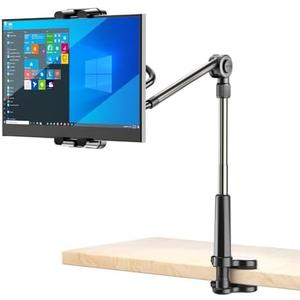 LenTok Foldable Desk Tablet Mount for iPad Portable Monitor 4.7-15.6'', Long Gooseneck Tablet Arm Holder, Table Tripod with Clamp Compatible with Surface Pro, All iPad Pro 12.9