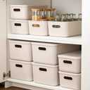 Yishyfier Plastic Storage Baskets With Lid Organizing Container Lidded Knit Storage Organizer Bins for Shelves Drawers Desktop Closet Playroom Classroom Office (4M+2S, Light grey)