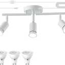 Dimmable 3 Light White Plug in Track Light White Plug in Ceiling Lighting Fixture with 16.4' Long Cord,3 Way Ceiling Spotlight,Rotatable Wall Mount Light Head,LED dimmable Spot Bulbs Included