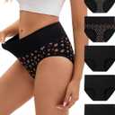 INNERSY Women's Underwear Cotton Soft Underwear High Waisted Breathable Briefs 5 Pack(X-Large, Black Rose)