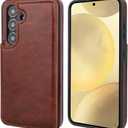 ONETOP Compatible with Samsung Galaxy S24 Wallet Case with Card Holder, PU Leather Kickstand Card Slots Case, Double Magnetic Clasp and Durable Shockproof Cover 5G 6.2 Inch(Brown)