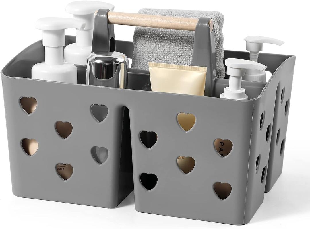 Anyoifax Portable Shower Caddy Plastic Shower Basket Organizer Divided Bathroom Caddy Storage Cleanning Caddy Tote with Handle for College, Dorm Room, Kitchen, Grey