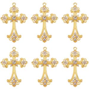 SUNNYCLUE 1 Box 10Pcs Gold Cross Charms Bulk Easter Holiday Big Gothic Cross Charm Gold Rosary Large Alloy Rhinestone Crystal Center Crosses Dangle Charm for Jewelry Making Charms DIY Necklace Earring