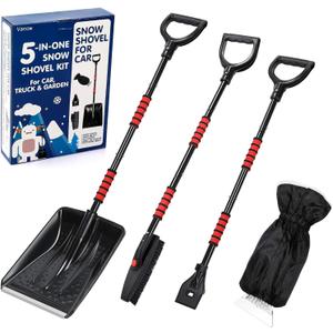 Snow Shovel Kit Removal Tools - 5 in 1 Foldable Car Snow Shovel + Snow Brush + Ice Scraper + Glove + Mini Ice Scraper, Portable Emergency Snow Remover Shovel Set for Car Truck Camping Outdoor