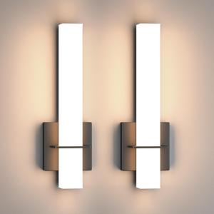 Modern LED Wall Sconces Set of Two,18W 3000K Dimmable LED Sconces Wall Lighting,Bathroom Vanity Light Fixture Acrylic Shade,Hardwired Wall Light Fixtures for Living Room Bedroom Hallway(Black) (2-Pack)