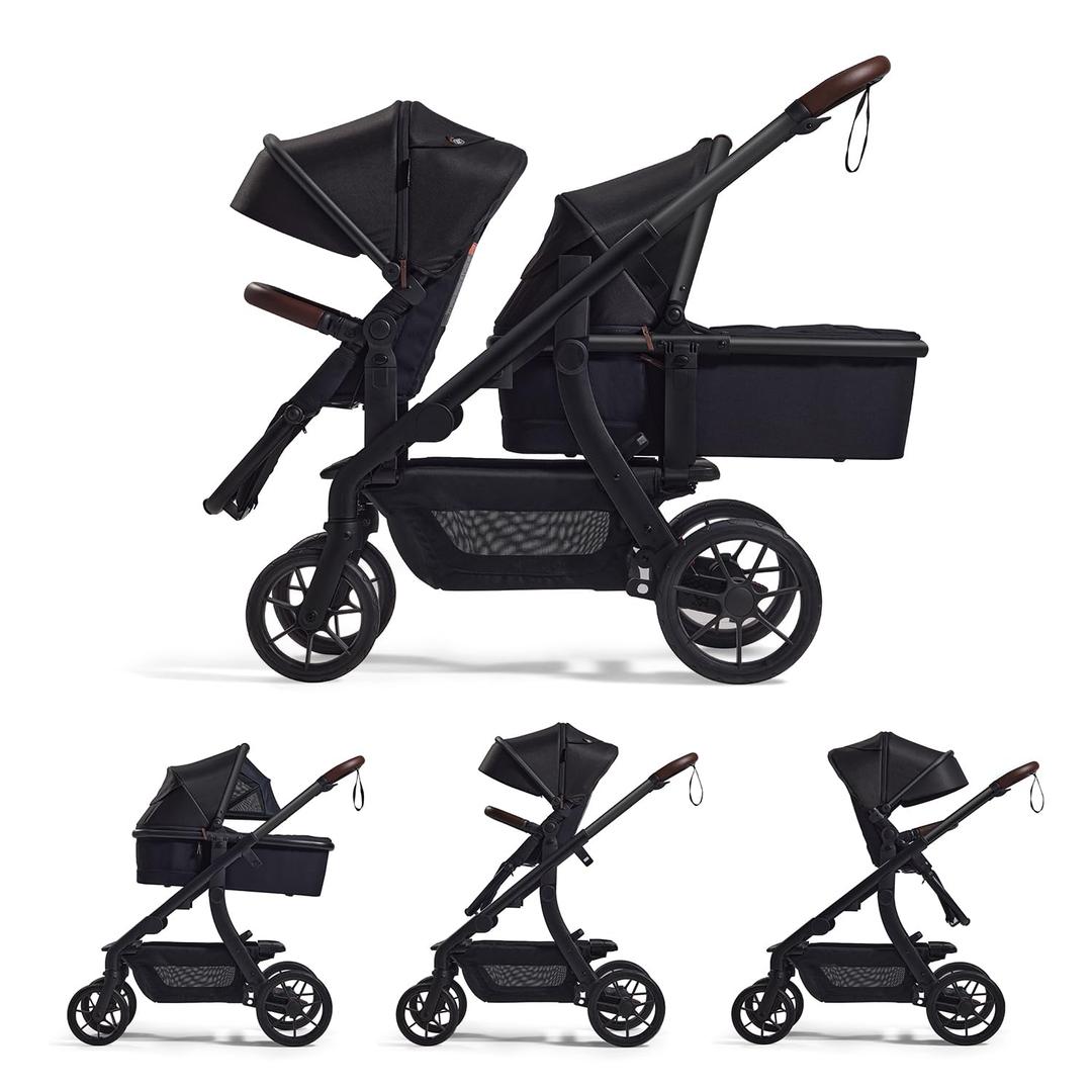 Momcozy ChangeGo Baby Stroller, Convertible Single-to-Double-to-Wagon Stroller with 23 Configurations, Bassinet, Seat Included, Large PU Wheels, All-Wheel Suspension  Extendable UPF50+ Canopy (Black)