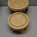 Wenqik 2 Pcs Boho Rattan Plant Stand Woven Wicker Round Riser Stand Indoor Rustic Farmhouse Natural Circle Plant Pedestal Round Accent Centerpiece for Home Kitchen Office Display, 2 Size