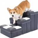 15.4''Dog Stair with Storage, Foldable Dog Steps for Bed with Soft Cover, Lightweight,3-Step Pet Stairs up to 70LBS, Non-Slip Puppy Stairs for Small Medium Dogs Puppy, Cats(Grey)