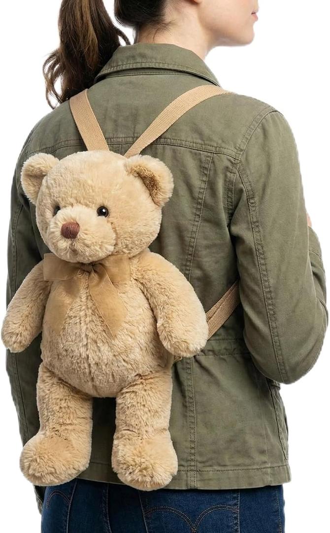 Hillban Women Faux Fur Bear Shaped Backpack Adjustable Straps Cute Plush Shoulder Bag Purse for Adults Mother's Day Gift