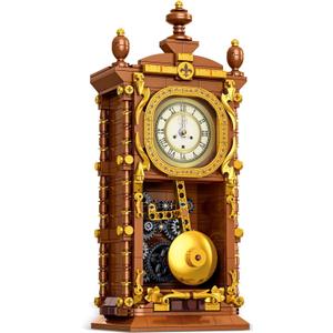 Vintage Swing Clock Building Blocks Set  751 PCS Real Working Mechanical Clock with Alarm, Moving Pendulum & Rotating Dial, Retro Steampunk Decor Gift for Adults & Teens, Compatible with Lego Sets (Brown)