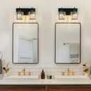 Black Crystal Bathroom Vanity Lights, Modern 2-Lights Bathroom Lighting Fixtures Over Mirror, Crystal Wall Lighting with Round Shade