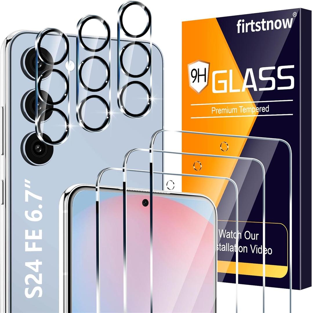 3 Pack Glass Screen Protector for Samsung Galaxy S24 FE [6.7 inch] + 3 Pack Camera Lens Protector, 9H Tempered Glass, Fingerprint Unlock, HD Clear Case Friendly Anti-Scratch