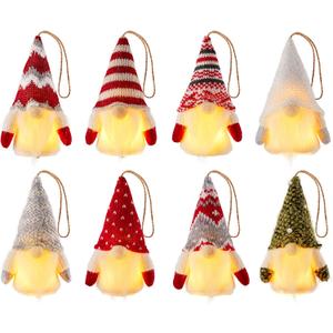 Gnome Christmas Ornaments, 8 Packs 5" Christmas Gnomes, Lighted Tree Ornaments, Bulk Gifts for Coworkers, Adorable Christmas Gnomes Decoration for Xmas Birthday Home Room Decor