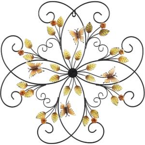 XAONIEN 24" Metal Flower Scroll Wall Art Decor Sculptures with Rust Leaf and Butterfly for Outdoor Indoor Living room Bedroom