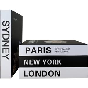PROBENEX Urban Large 4 PCS Faux Decorative Books | Not Real Books, Cardboard Foldable Display Props | NYC London Paris Sydney City Theme Book Set | Modern Minimalist Coffee Table Decor