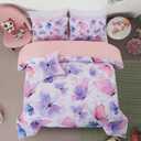 A Nice Night 6pcs Full Bed in A Bag Watercolor Ink Wash Tie-Dye Butterfly Printed, Butterflies Flying Bedding Comforter Set, Purple