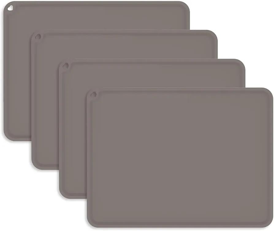 Kids Silicone Placemat, KVK Baby Placemats for Kids Toddler Children Reusable Non-Slip Table Mats Baby Food Mats for Restaurant, 4 Pack, Grey