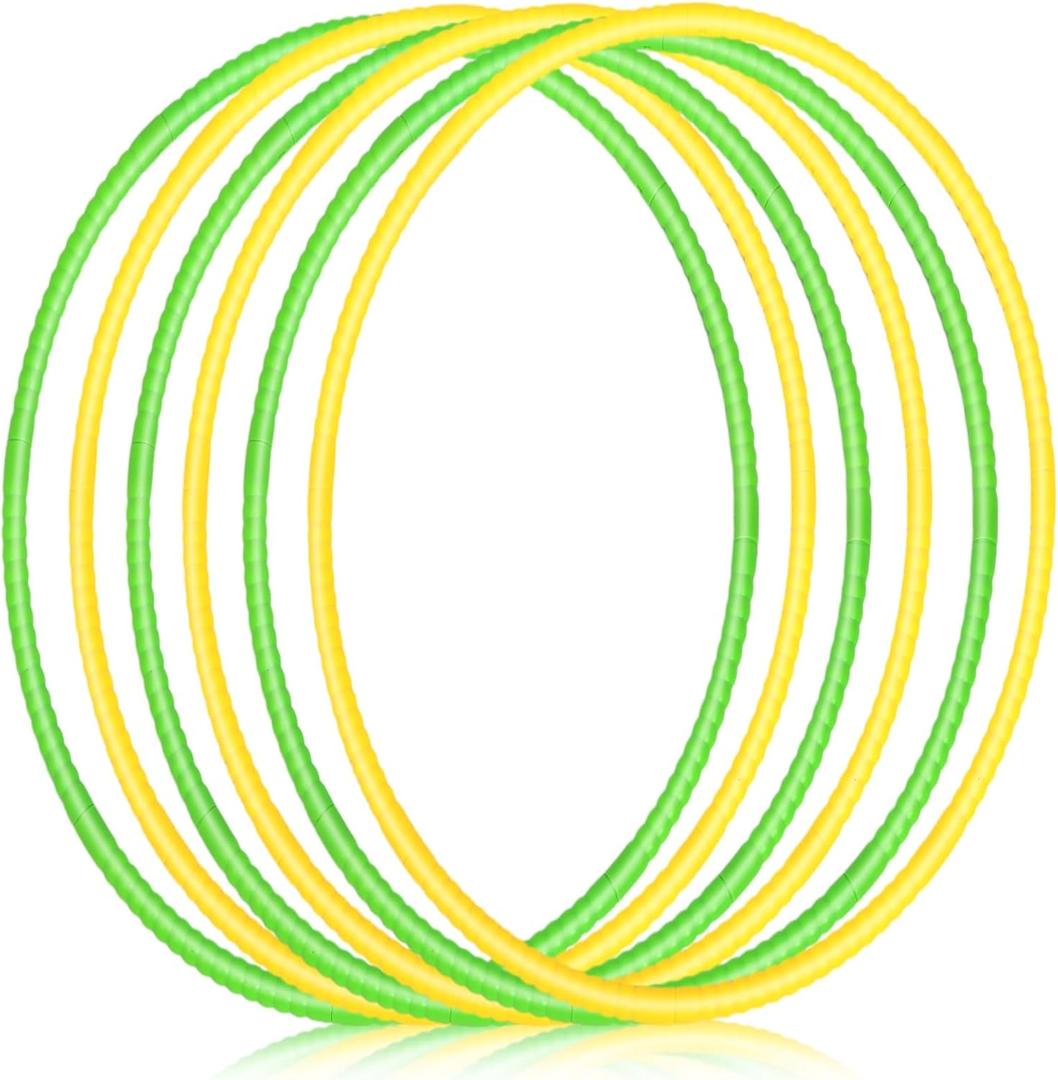 Halloscume 6 Pcs Exercise Hoop Detachable Fitness Rings Adjustable Plastic Toy Fitness Hoop Playground Toys Colored Circles for Teens Games Gymnastics Agility, 28 Inch(Green, Yellow)