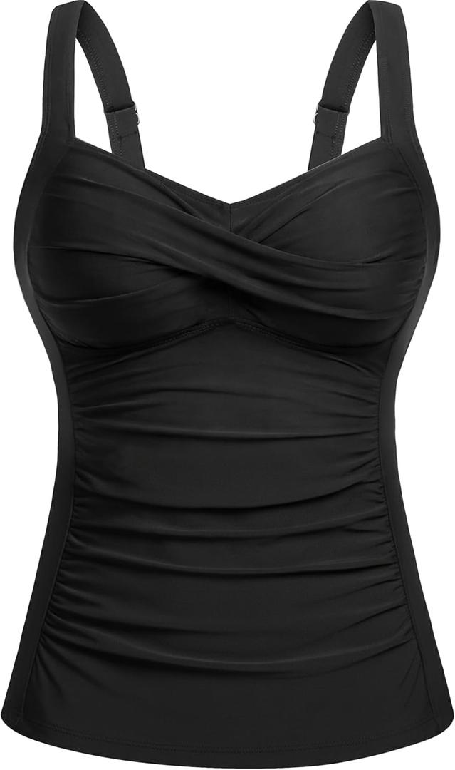 Underwire Tankini Tops for Women - Tummy Control Swim Top Only 2025 Twist Front Bathing Suit Top No Bottom (XX-Large, Black)